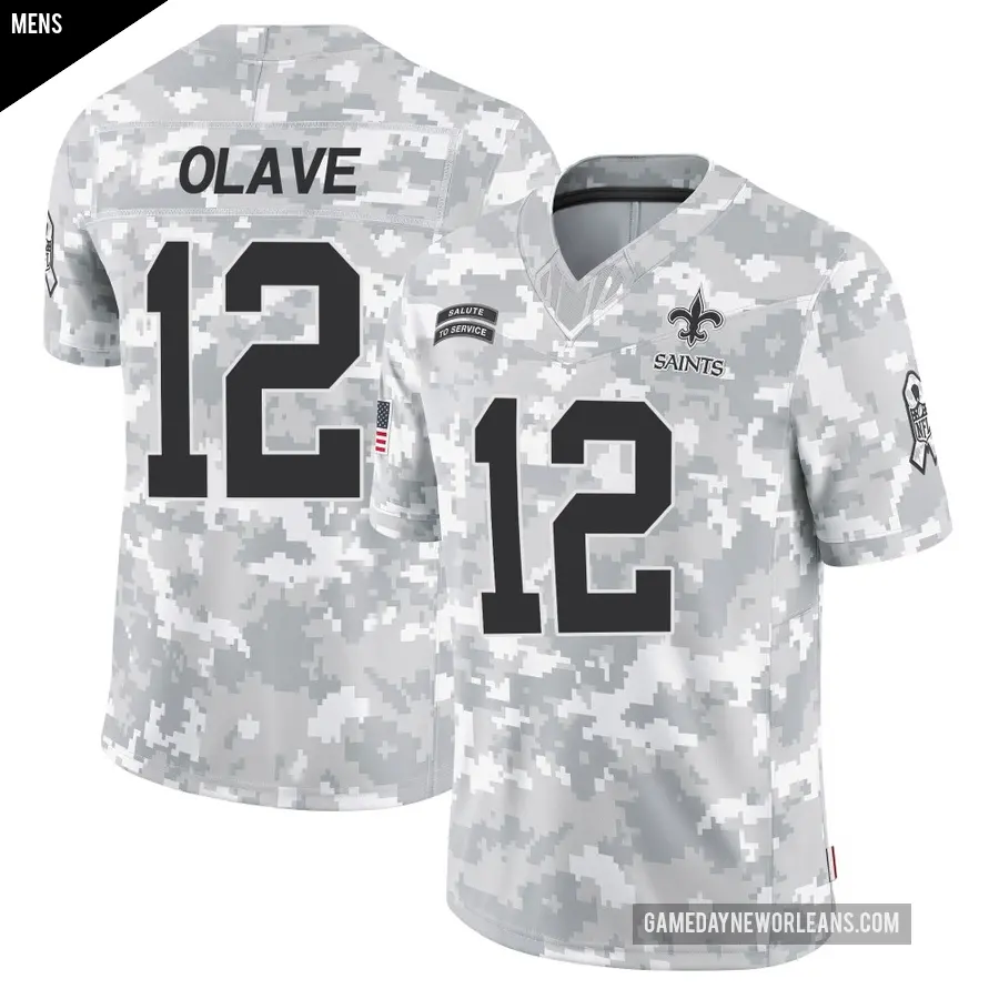 Men's New Orleans Saints ＃12 Chris Olave Arctic Camo Limited 2024 Salute to Service Jersey