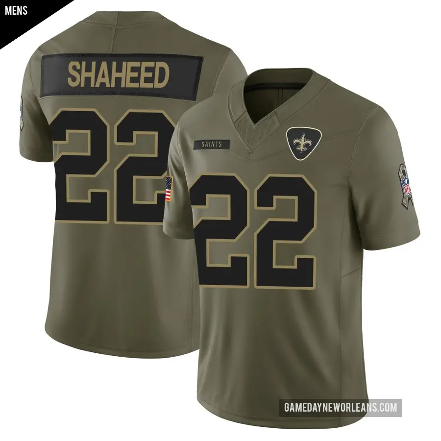Men's New Orleans Saints ＃22 Rashid Shaheed Olive Limited 2025 Salute to Service Jersey
