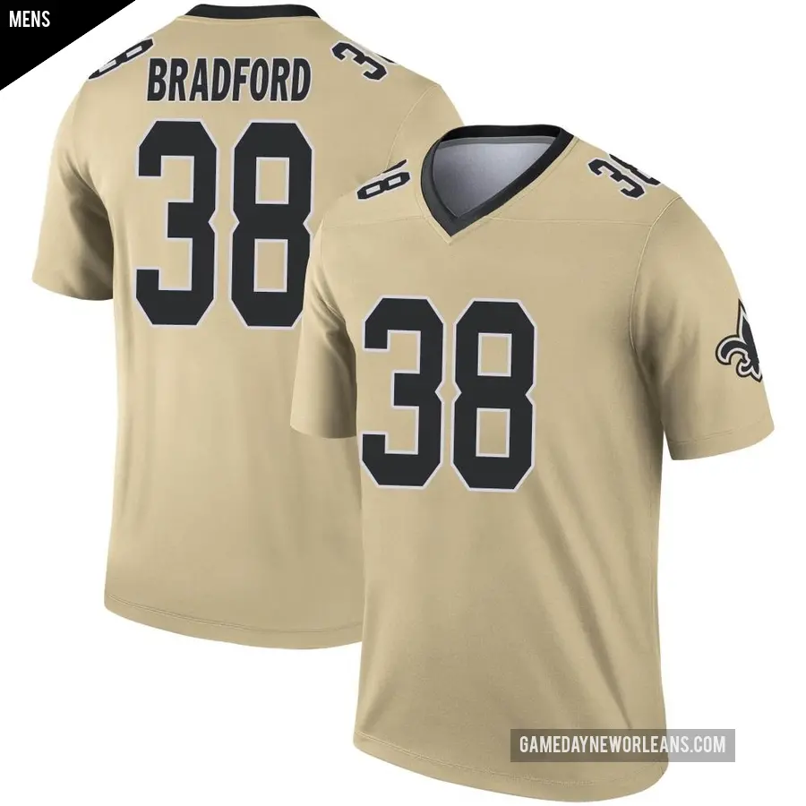 Men's New Orleans Saints ＃38 Millard Bradford Gold Legend Inverted Jersey