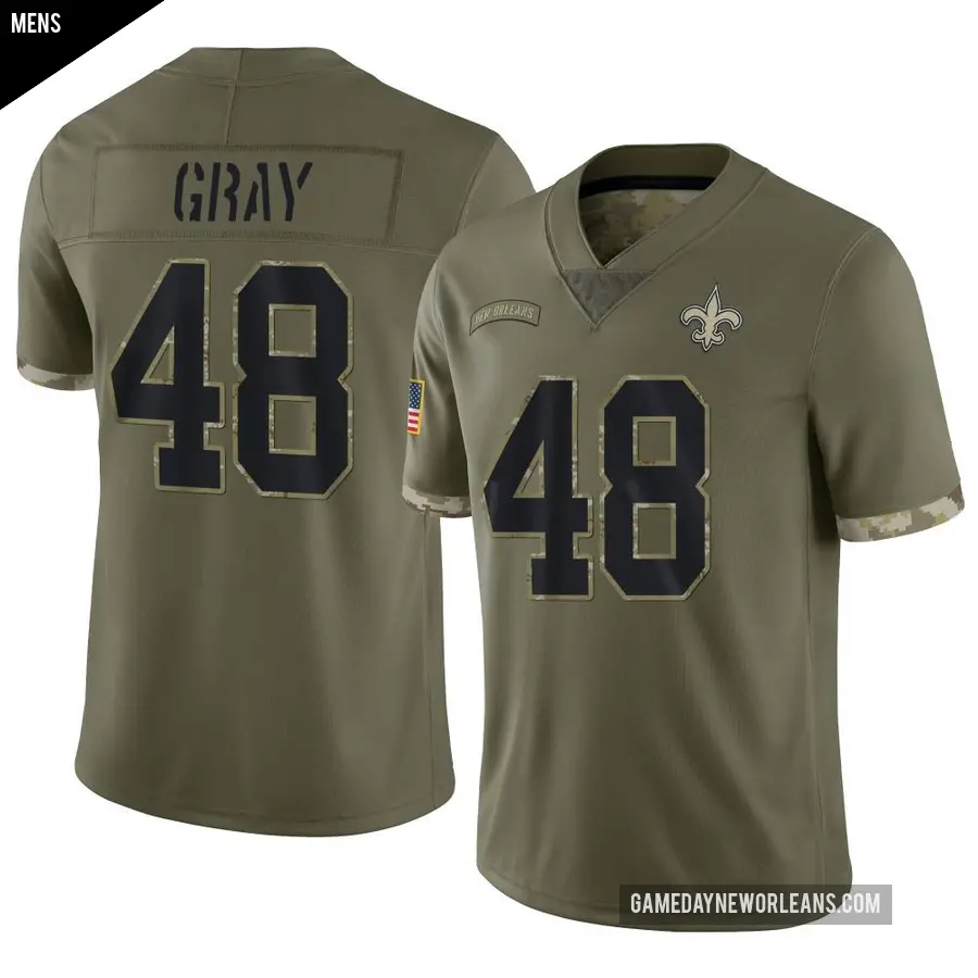 Men's New Orleans Saints ＃48 J.T. Gray Olive Limited 2022 Salute To Service Jersey