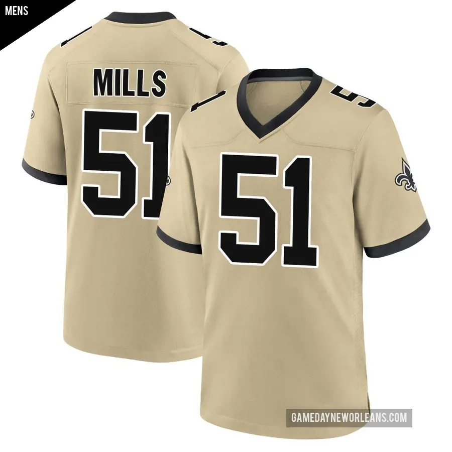 Men's New Orleans Saints ＃51 Sam Mills Gold Game day s Alternate Jersey