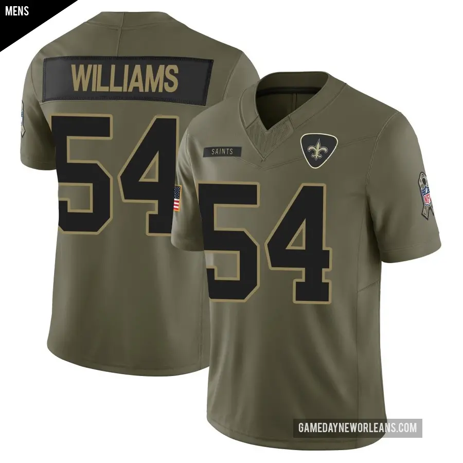 Men's New Orleans Saints ＃54 Jonah Williams Olive Limited 2025 Salute to Service Jersey