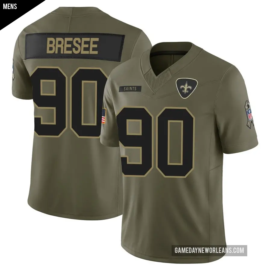 Men's New Orleans Saints ＃90 Bryan Bresee Olive Limited 2025 Salute to Service Jersey