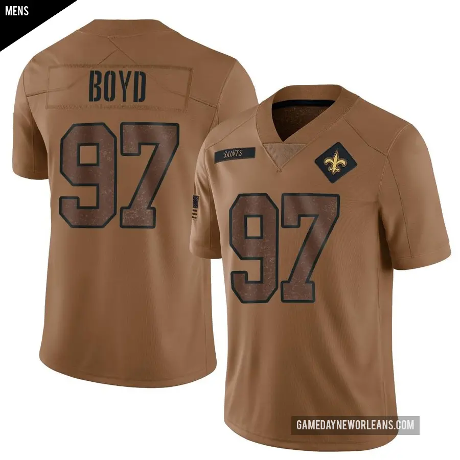 Men's New Orleans Saints ＃97 Khristian Boyd Brown Limited 2023 Salute To Service Jersey