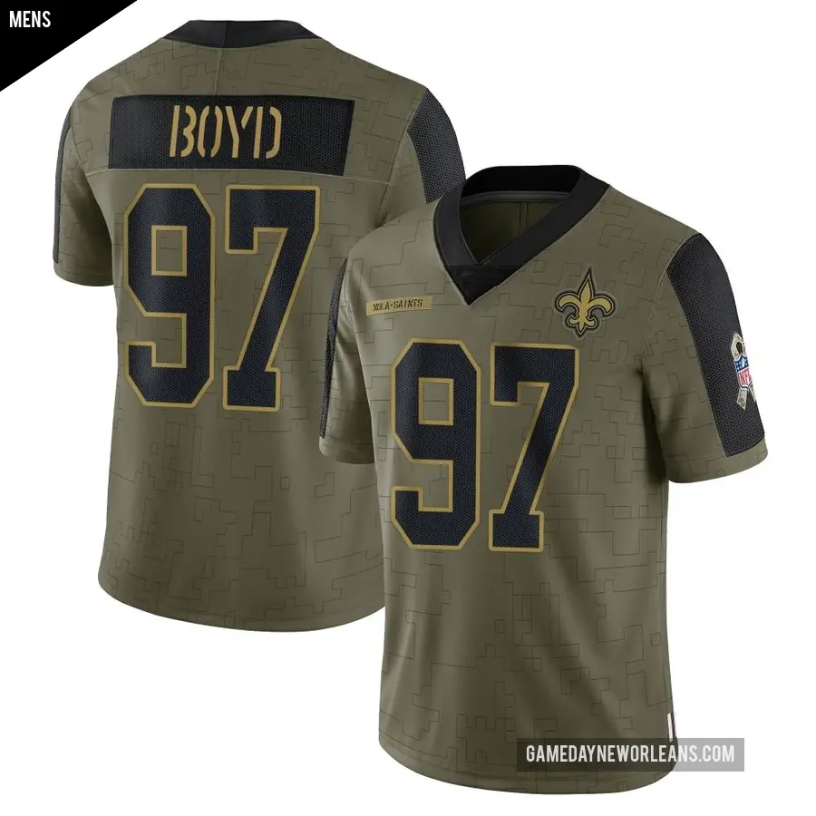Men's New Orleans Saints ＃97 Khristian Boyd Olive Limited 2021 Salute To Service Jersey