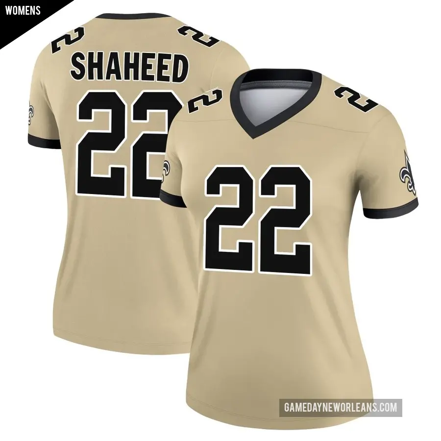 Women's New Orleans Saints ＃22 Rashid Shaheed Gold Game Legend day s Alternate Performance Jersey
