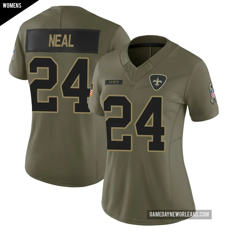 Women's New Orleans Saints ＃24 Devin Neal Olive Limited 2025 Salute to Service Jersey