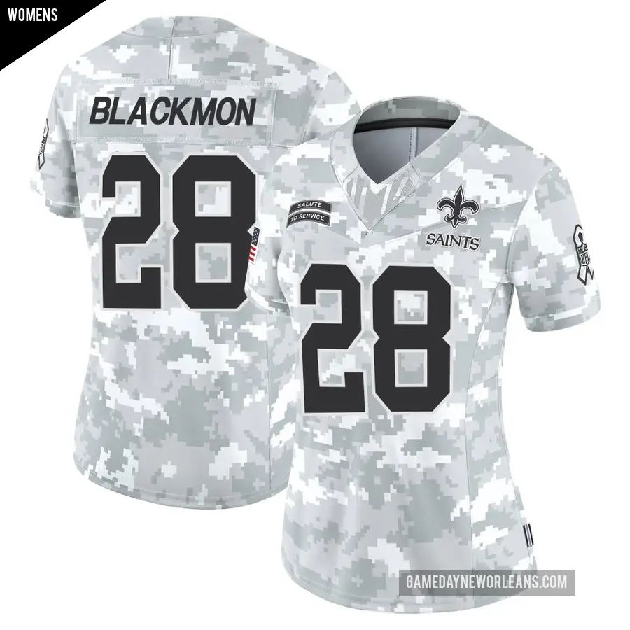 Women's New Orleans Saints ＃28 Julian Blackmon Arctic Camo Limited 2024 Salute to Service Jersey