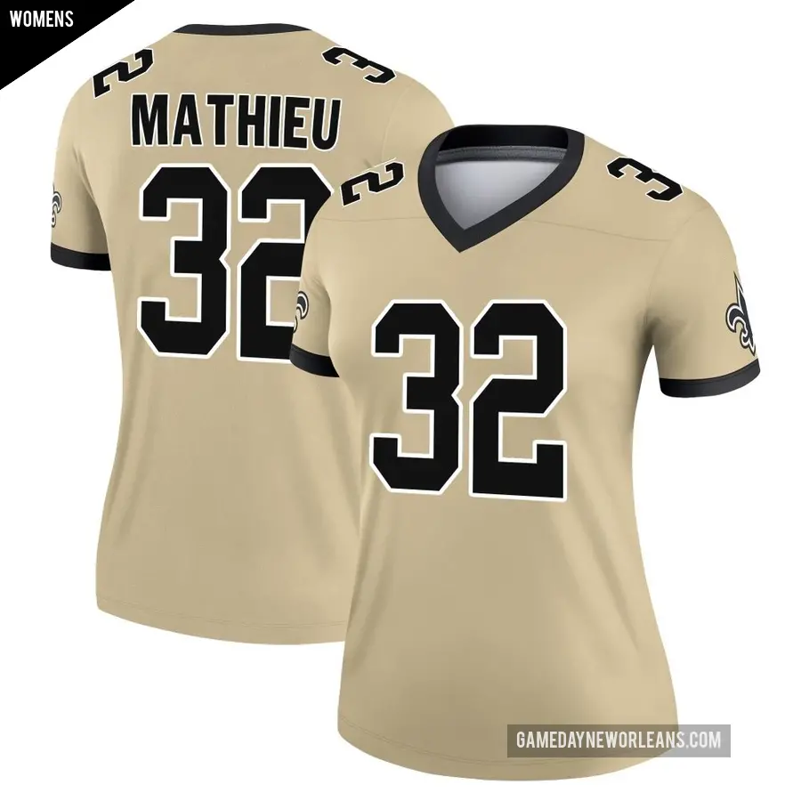 Women's New Orleans Saints ＃32 Tyrann Mathieu Gold Game Legend day s Alternate Performance Jersey