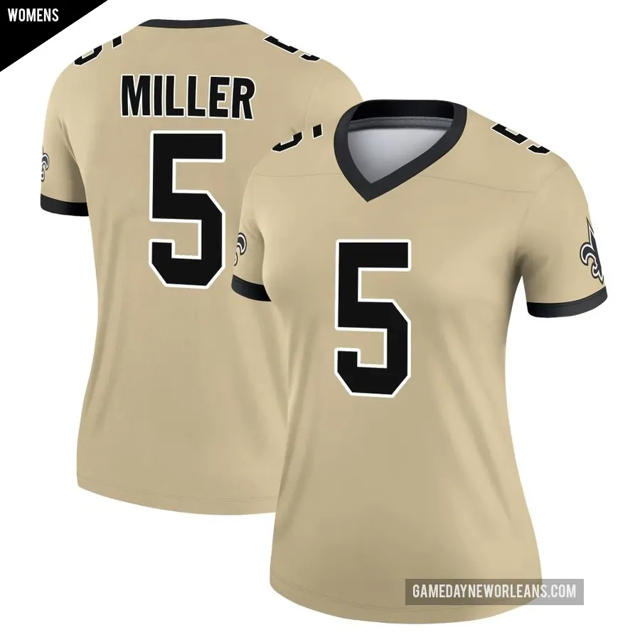 Women's New Orleans Saints ＃5 Kendre Miller Gold Game Legend day s Alternate Performance Jersey