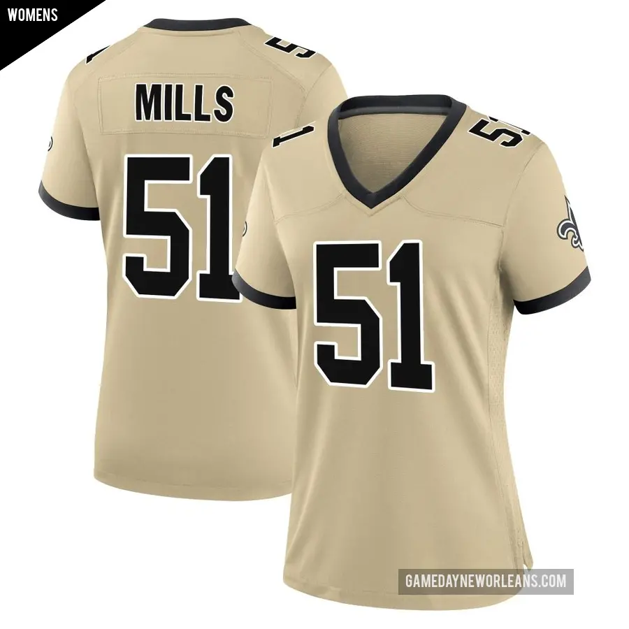 Women's New Orleans Saints ＃51 Sam Mills Gold Game day s Alternate Jersey