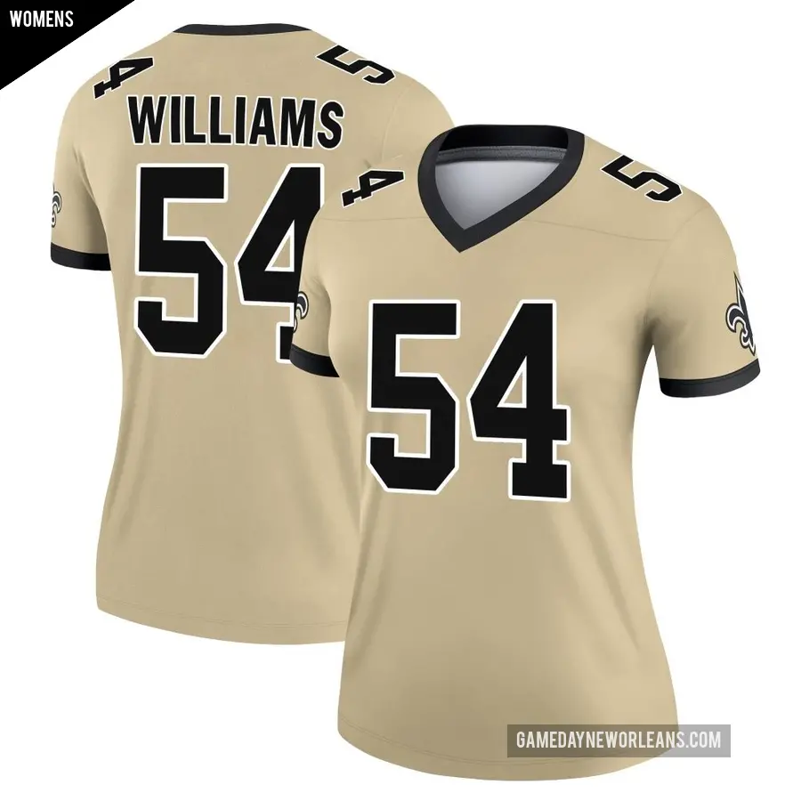 Women's New Orleans Saints ＃54 Jonah Williams Gold Game Legend day s Alternate Performance Jersey
