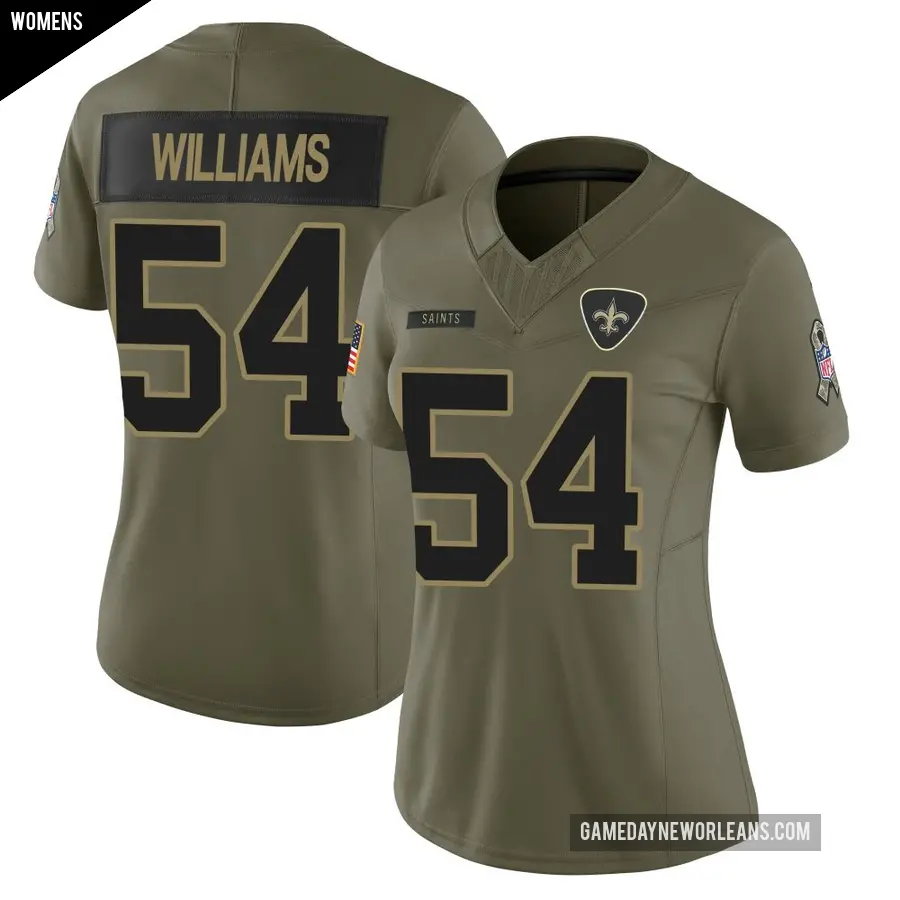 Women's New Orleans Saints ＃54 Jonah Williams Olive Limited 2025 Salute to Service Jersey