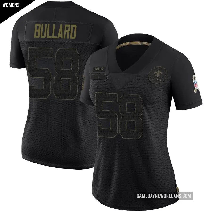 Women's New Orleans Saints ＃58 Jonathan Bullard Black Limited 2020 Salute To Service Jersey