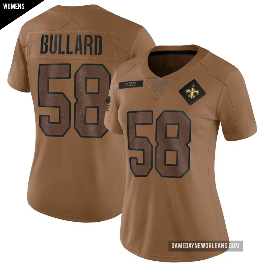 Women's New Orleans Saints ＃58 Jonathan Bullard Brown Limited 2023 Salute To Service Jersey