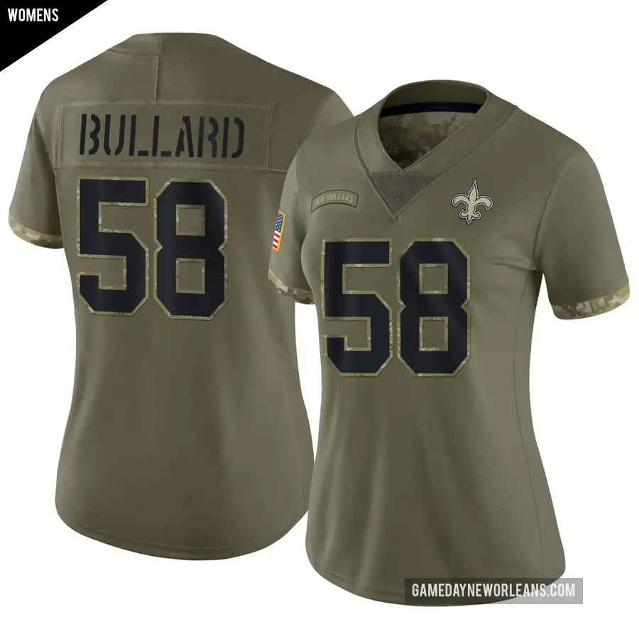 Women's New Orleans Saints ＃58 Jonathan Bullard Olive Limited 2022 Salute To Service Jersey
