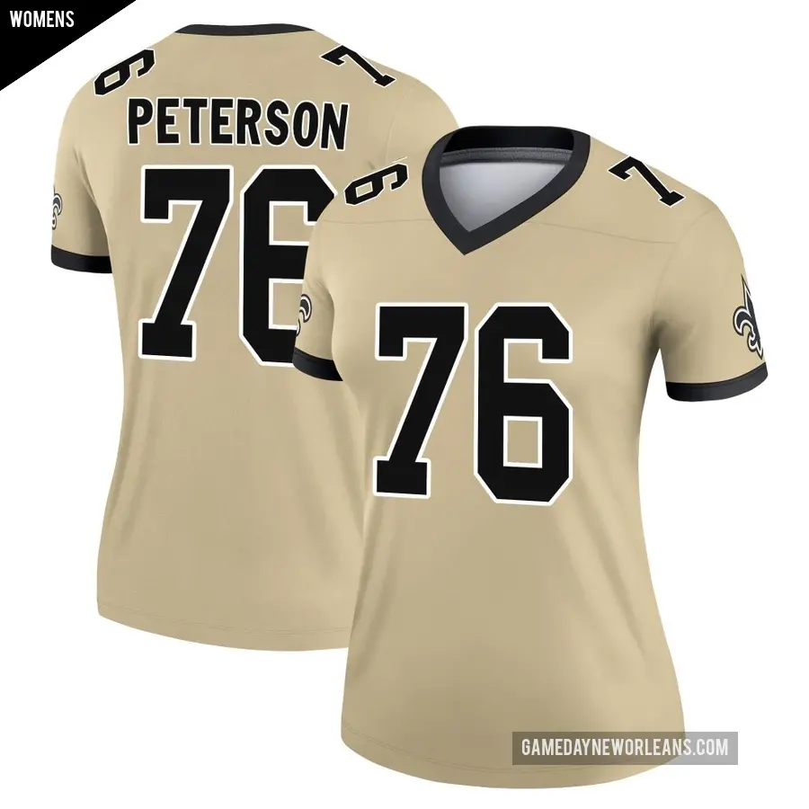 Women's New Orleans Saints ＃76 Camron Peterson Gold Game Legend day s Alternate Performance Jersey