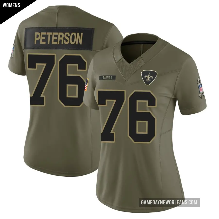 Women's New Orleans Saints ＃76 Camron Peterson Olive Limited 2025 Salute to Service Jersey