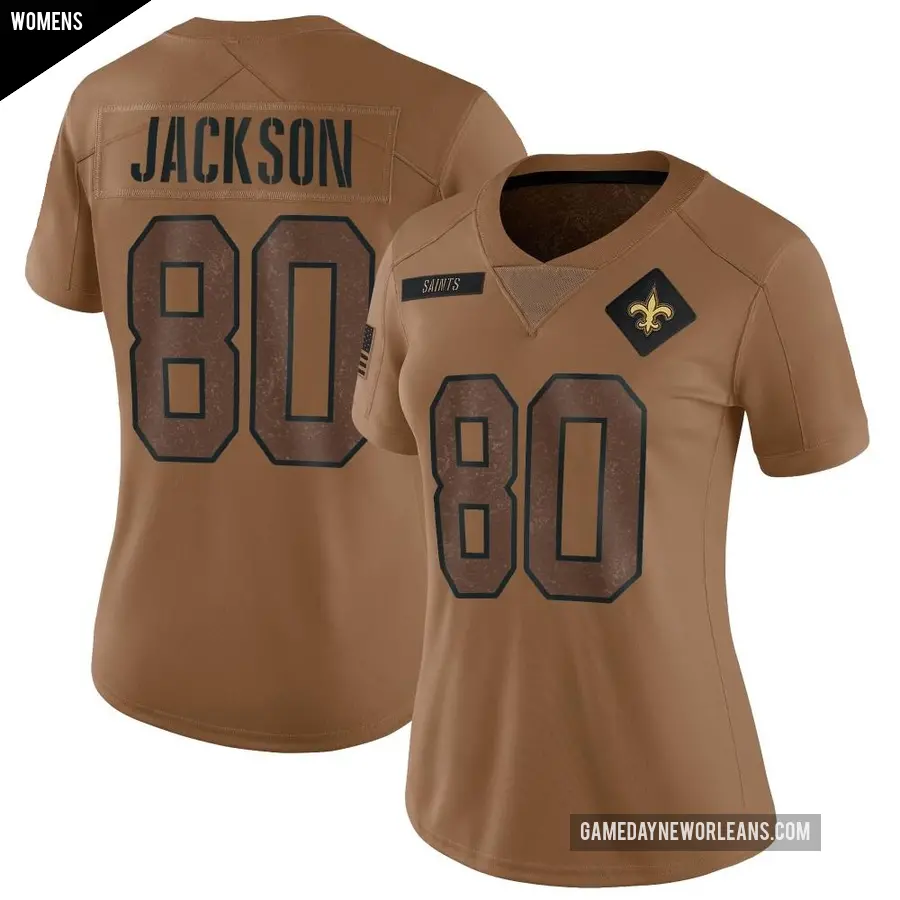 Women's New Orleans Saints ＃80 Jermaine Jackson Brown Limited 2023 Salute To Service Jersey