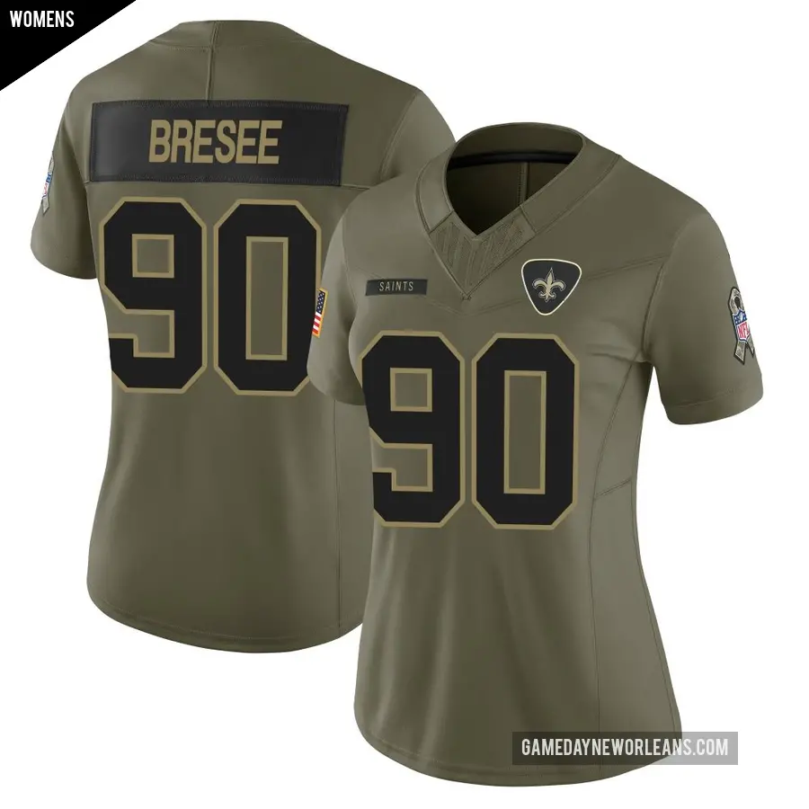 Women's New Orleans Saints ＃90 Bryan Bresee Olive Limited 2025 Salute to Service Jersey