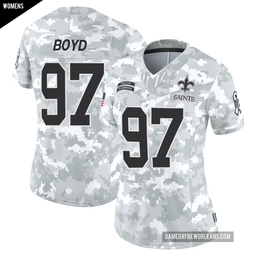 Women's New Orleans Saints ＃97 Khristian Boyd Arctic Camo Limited 2024 Salute to Service Jersey