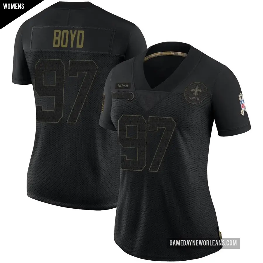 Women's New Orleans Saints ＃97 Khristian Boyd Black Limited 2020 Salute To Service Jersey