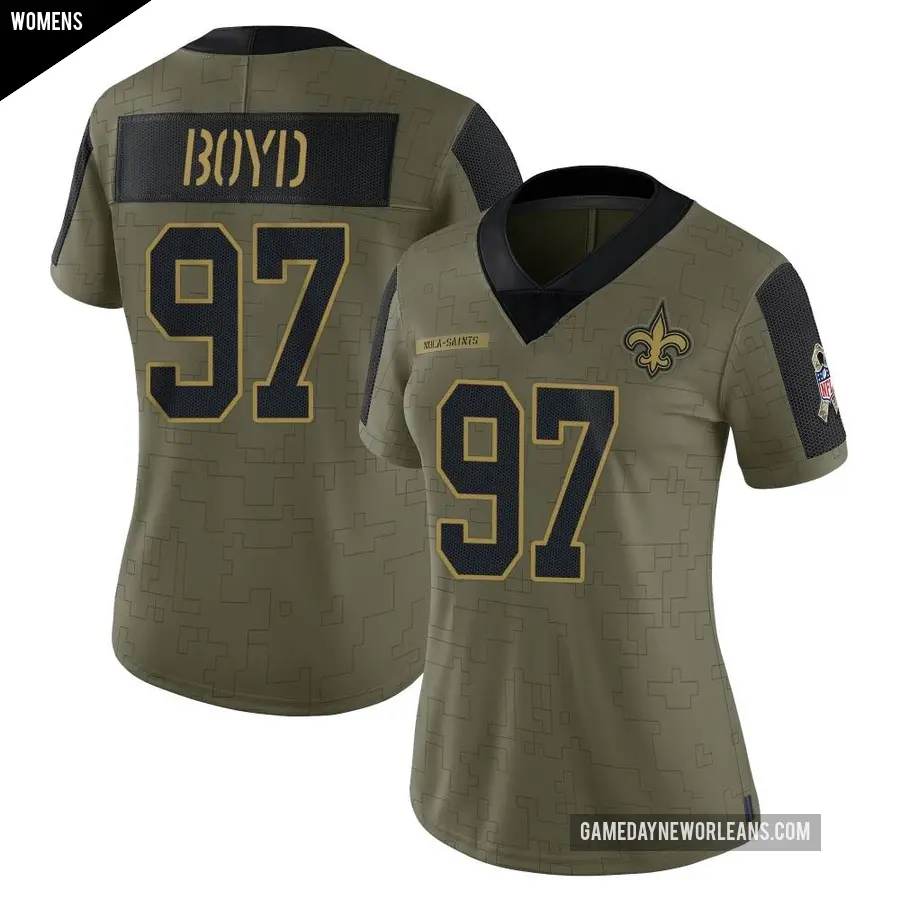 Women's New Orleans Saints ＃97 Khristian Boyd Olive Limited 2021 Salute To Service Jersey