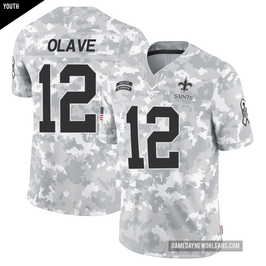 Youth New Orleans Saints ＃12 Chris Olave Arctic Camo Limited 2024 Salute to Service Jersey