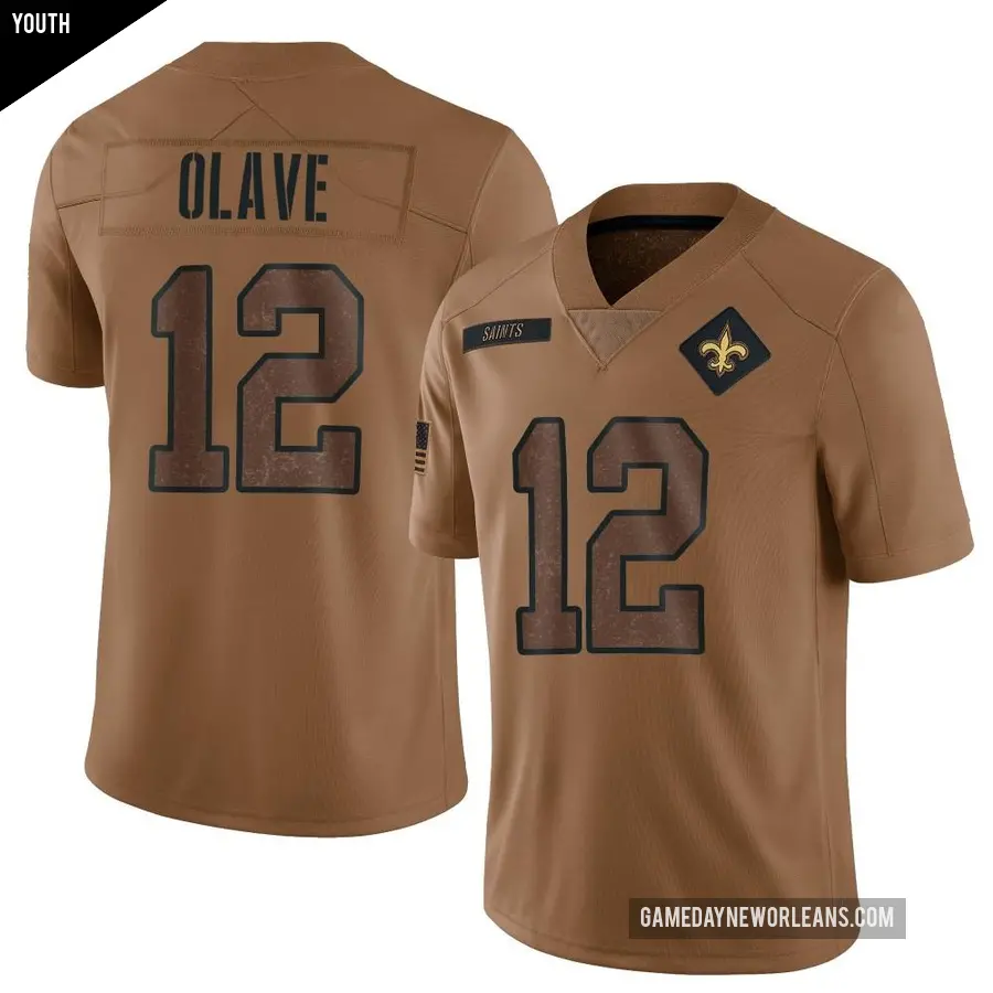Youth New Orleans Saints ＃12 Chris Olave Brown Limited 2023 Salute To Service Jersey