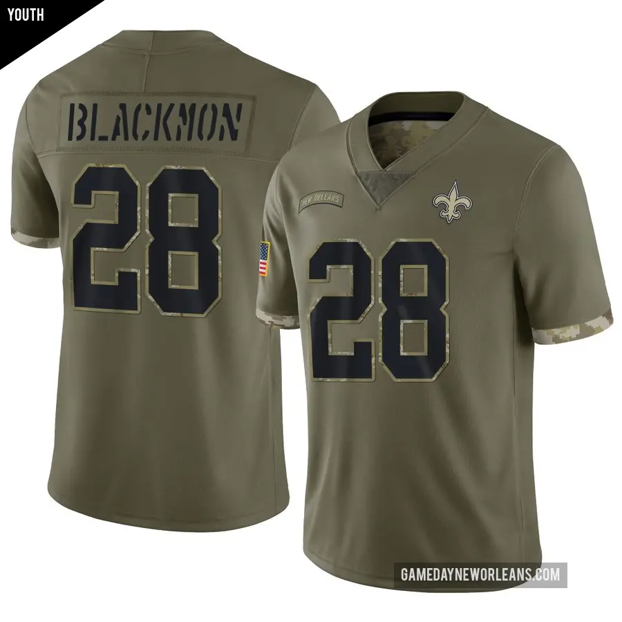 Youth New Orleans Saints ＃28 Julian Blackmon Olive Limited 2022 Salute To Service Jersey