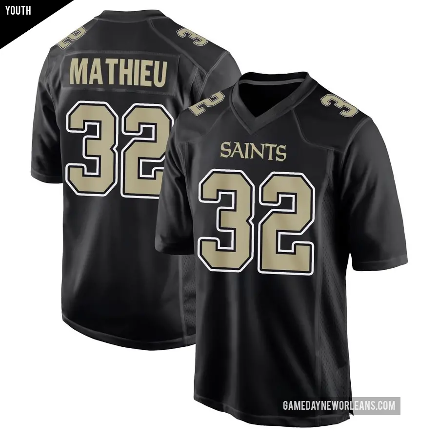Youth New Orleans Saints ＃32 Tyrann Mathieu Black Game Carbon Fashion Jersey