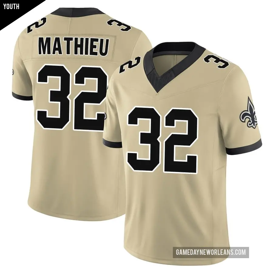 Youth New Orleans Saints ＃32 Tyrann Mathieu Gold Limited Alternate Gameday s Alternate Vapor F.U.S.E. Jersey