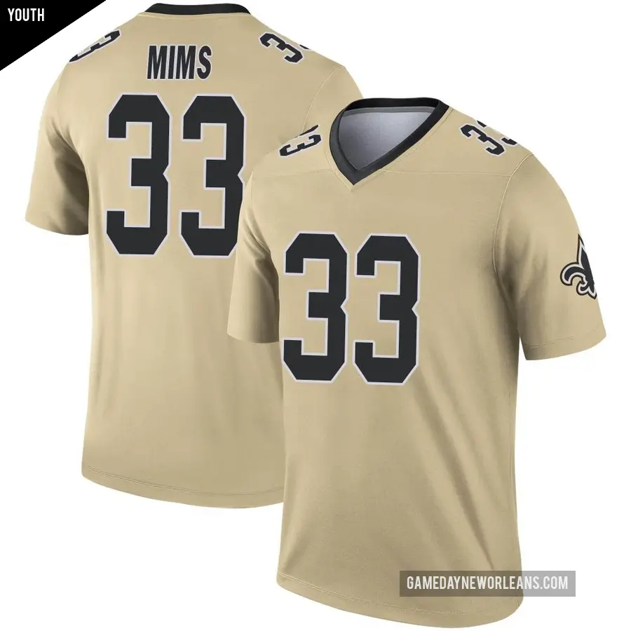 Youth New Orleans Saints ＃33 Jordan Mims Gold Legend Inverted Jersey