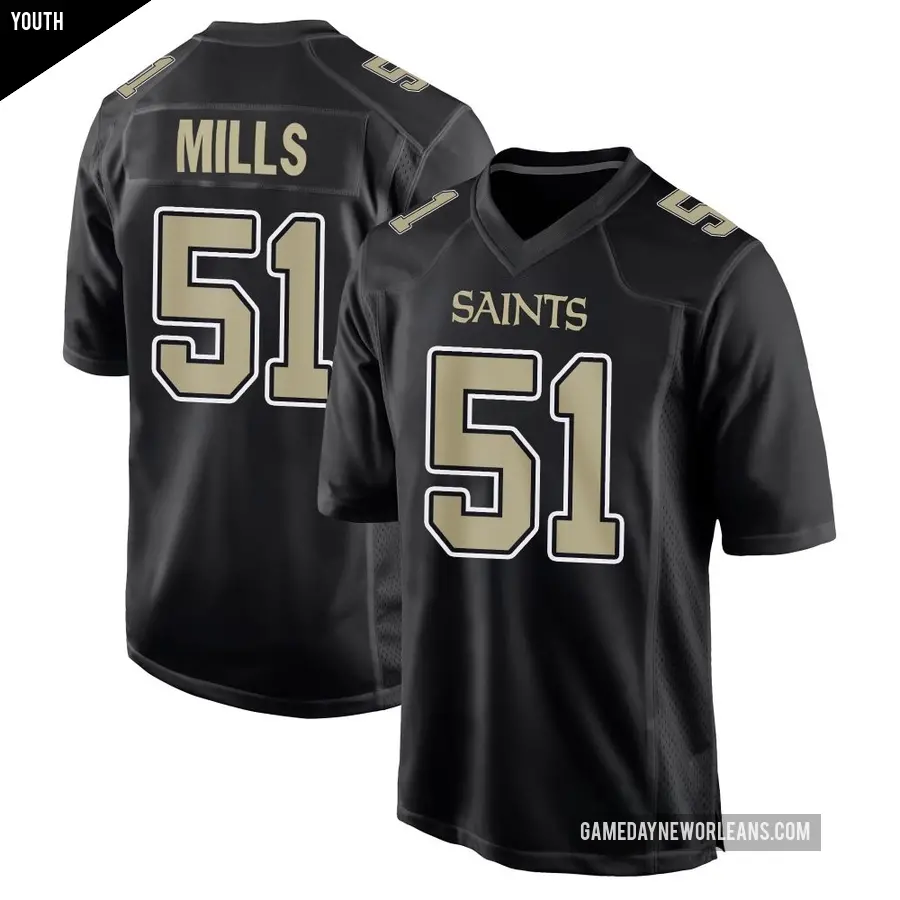 Youth New Orleans Saints ＃51 Sam Mills Black Game Carbon Fashion Jersey