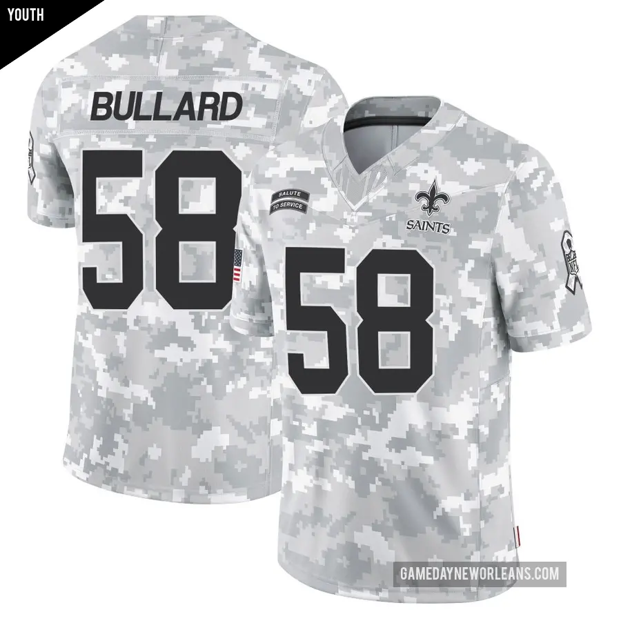 Youth New Orleans Saints ＃58 Jonathan Bullard Arctic Camo Limited 2024 Salute to Service Jersey