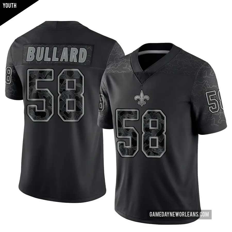 Youth New Orleans Saints ＃58 Jonathan Bullard Black Limited Reflective Jersey