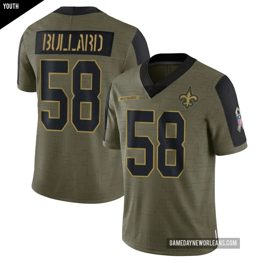 Youth New Orleans Saints ＃58 Jonathan Bullard Olive Limited 2021 Salute To Service Jersey