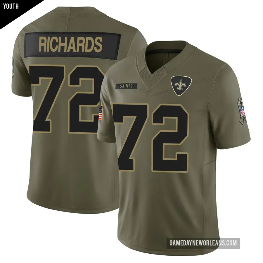 Youth New Orleans Saints ＃72 Asim Richards Olive Limited 2025 Salute to Service Jersey
