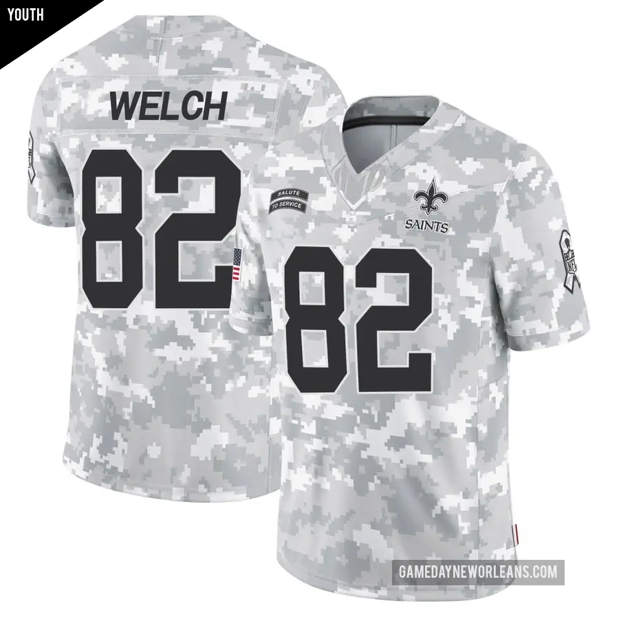 Youth New Orleans Saints ＃82 Treyton Welch Arctic Camo Limited 2024 Salute to Service Jersey