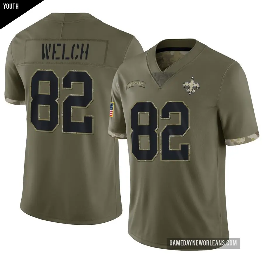 Youth New Orleans Saints ＃82 Treyton Welch Olive Limited 2022 Salute To Service Jersey