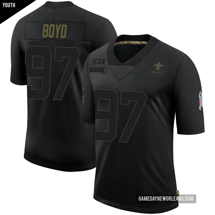 Youth New Orleans Saints ＃97 Khristian Boyd Black Limited 2020 Salute To Service Jersey