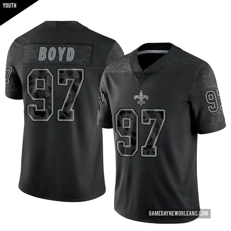 Youth New Orleans Saints ＃97 Khristian Boyd Black Limited Reflective Jersey