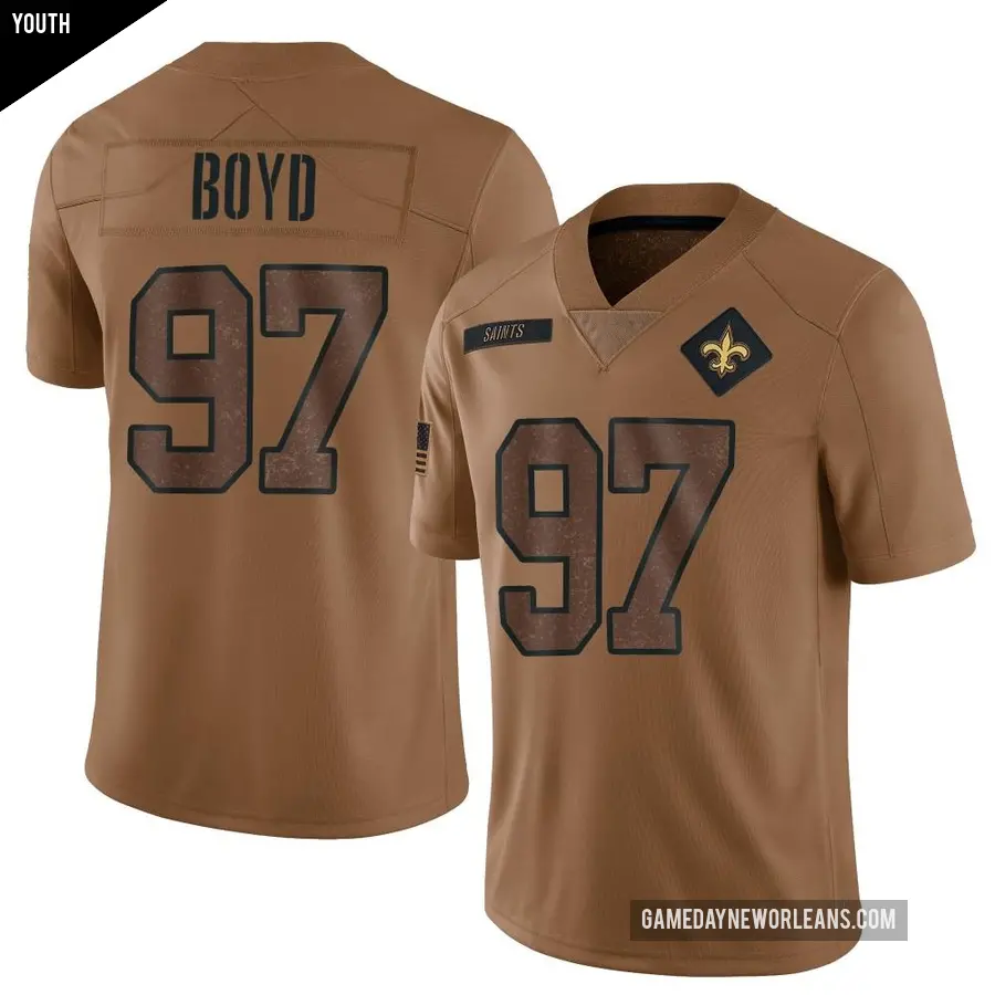 Youth New Orleans Saints ＃97 Khristian Boyd Brown Limited 2023 Salute To Service Jersey
