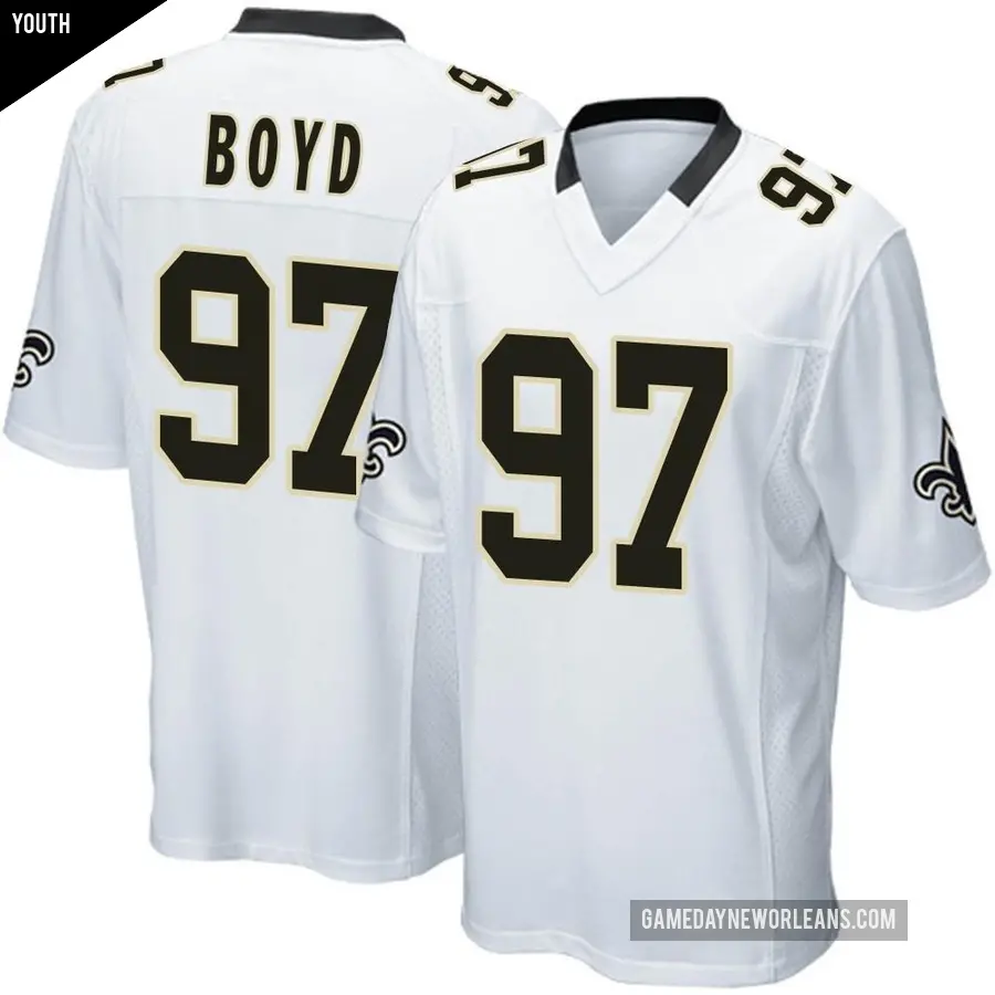 Youth New Orleans Saints ＃97 Khristian Boyd White Game Jersey