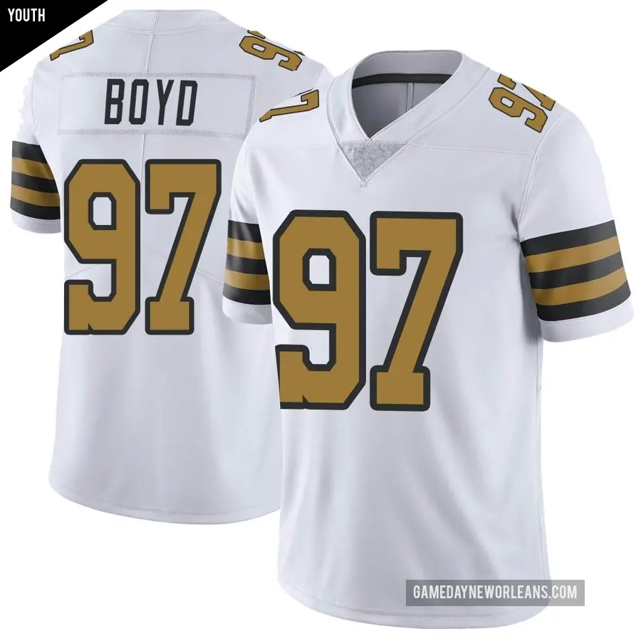 Youth New Orleans Saints ＃97 Khristian Boyd White Limited Color Rush Jersey