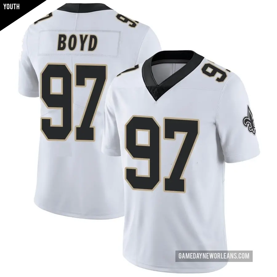 Youth New Orleans Saints ＃97 Khristian Boyd White Limited Vapor Untouchable Jersey